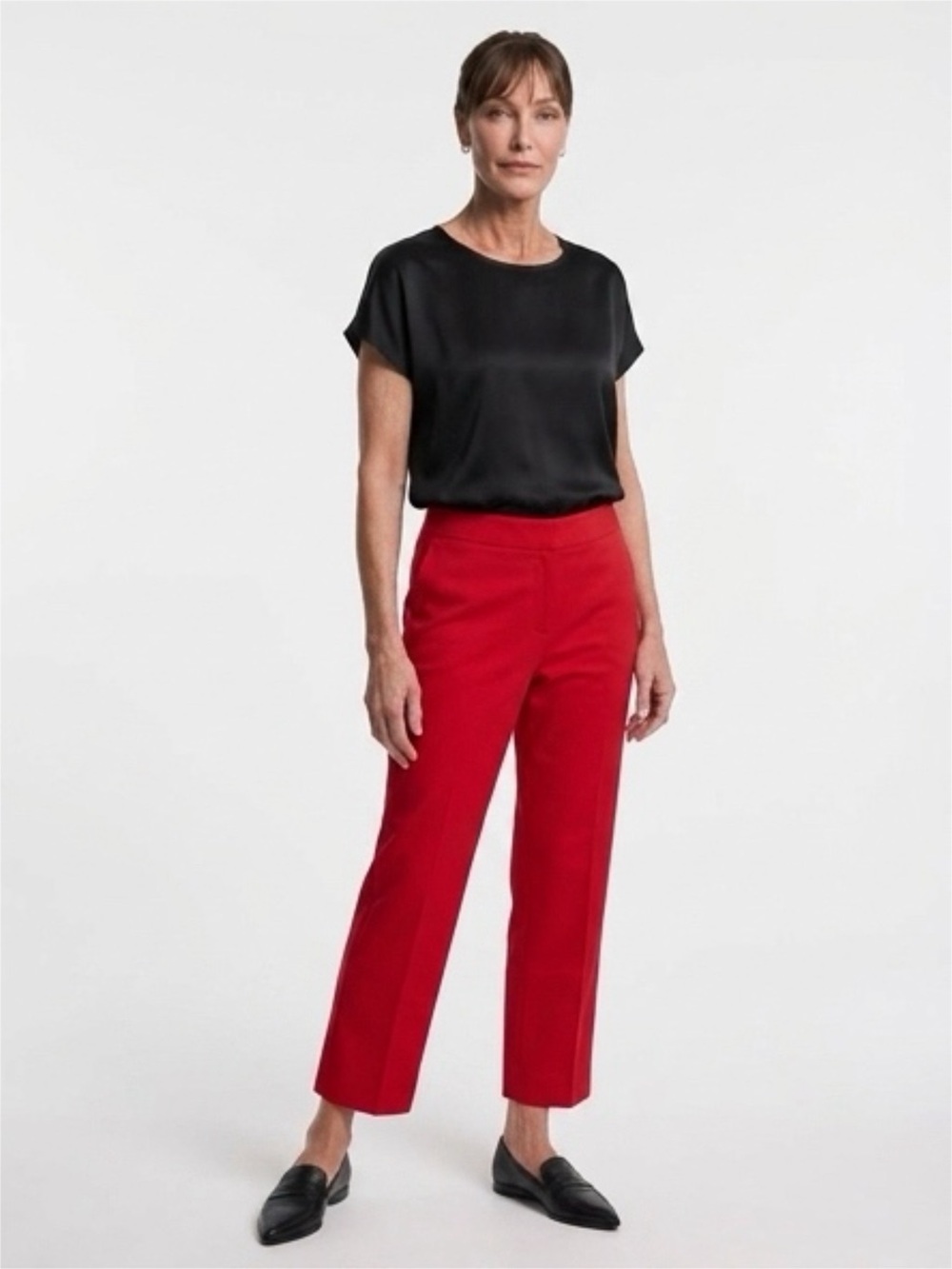 Gallia Moda Straight-Leg Women's Ankle Pants in Red with side zipper